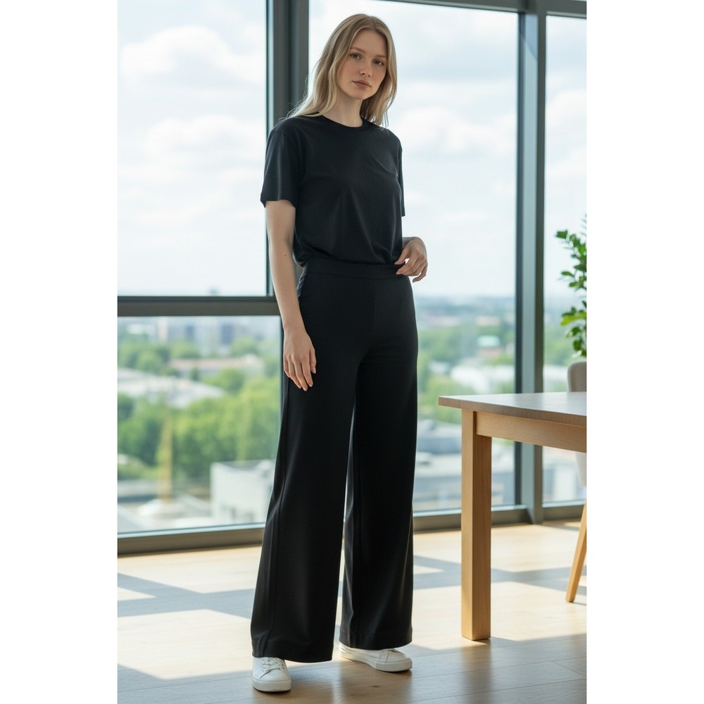 Popilush Black Wide Leg Shapewear Trousers High Waisted Dress Pants S NEW